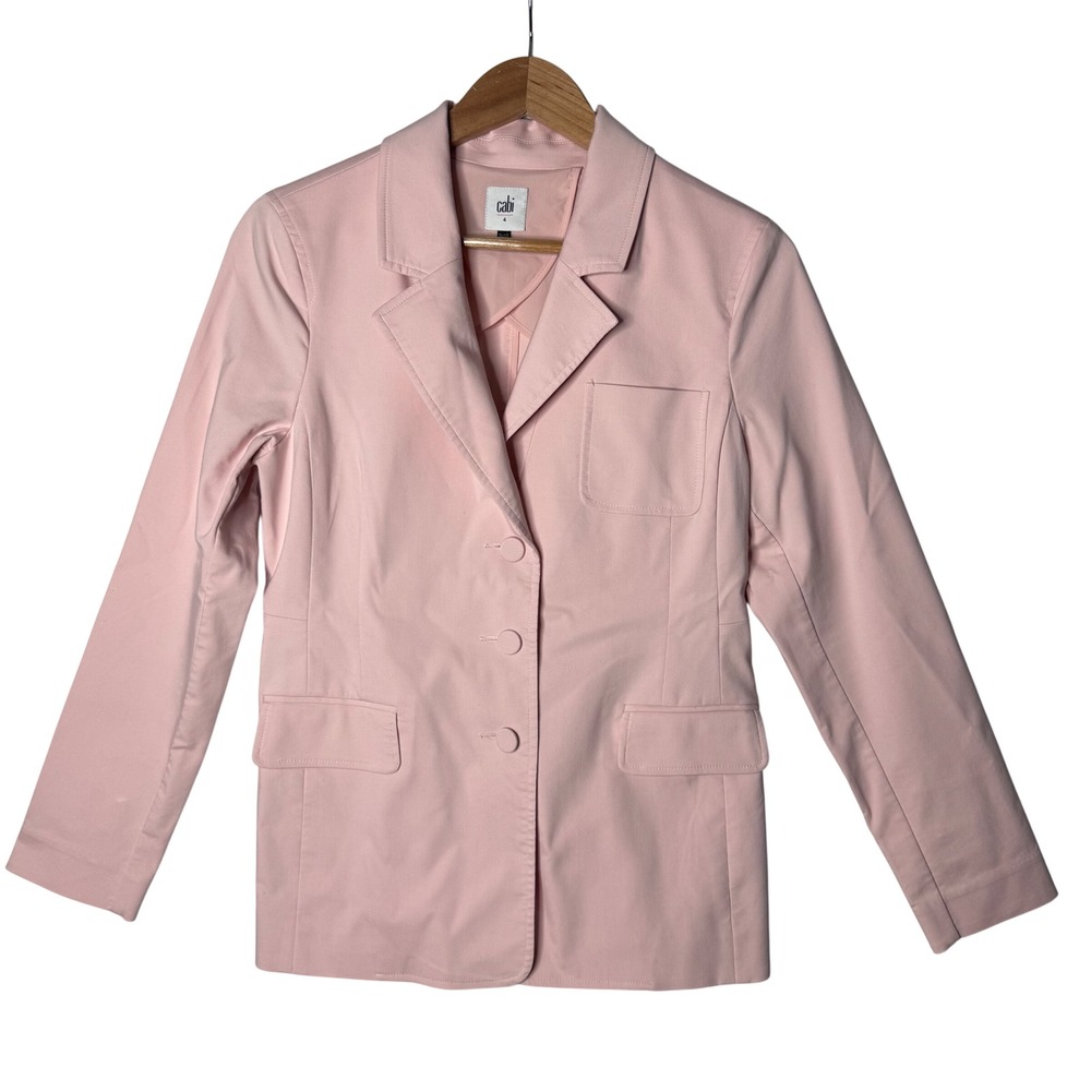 Cabi Grace Blazer 4 Carnation Pink Preppy Career Casual Stretch Cotton Excellent - Picture 2 of 13
